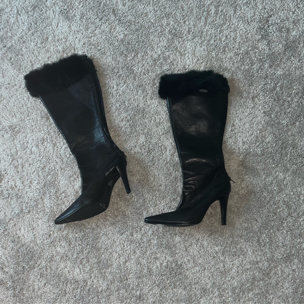Black leather with fur accents